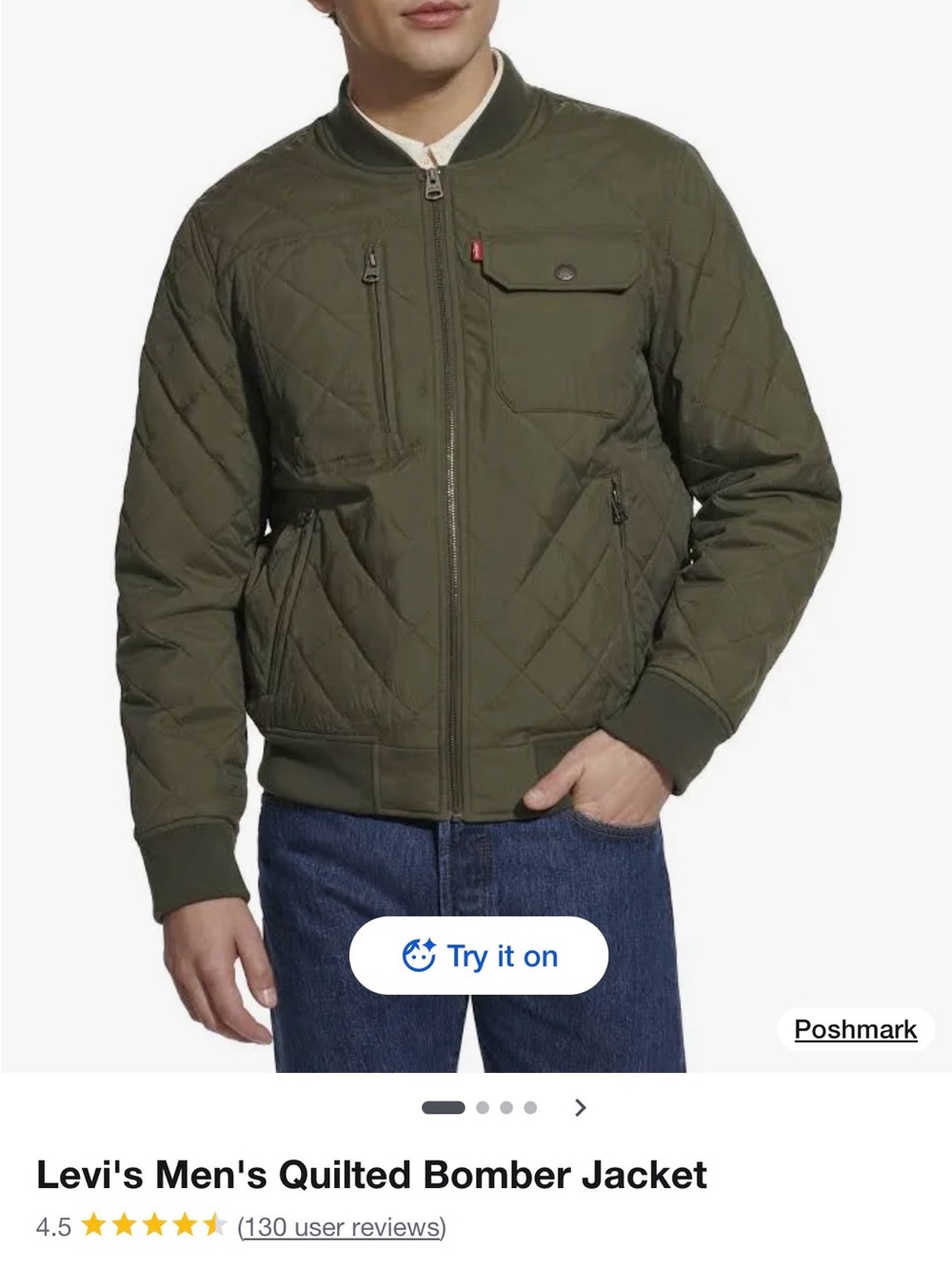 Men’s Levi's Quilted Bomber Jacket in Olive Green